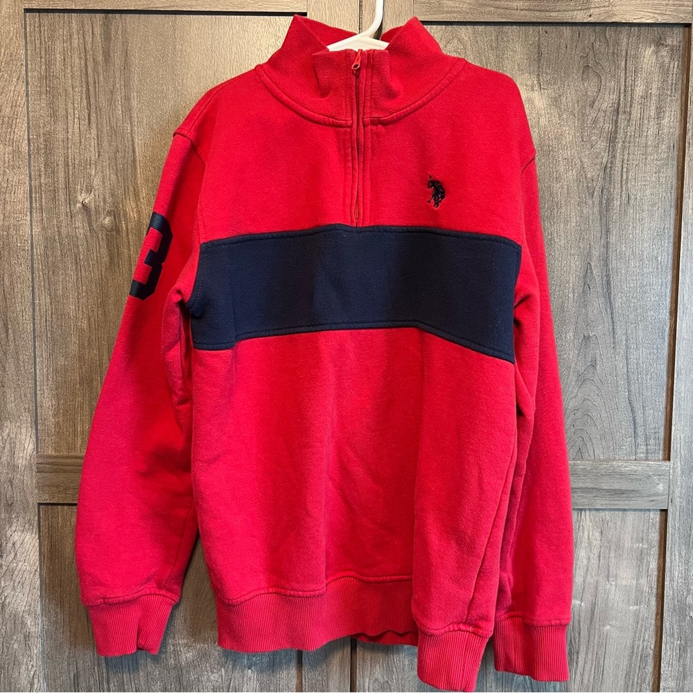 U.S. Polo Assn. Youth Large (10-12) Red and Navy Quarter-Zip Sweater